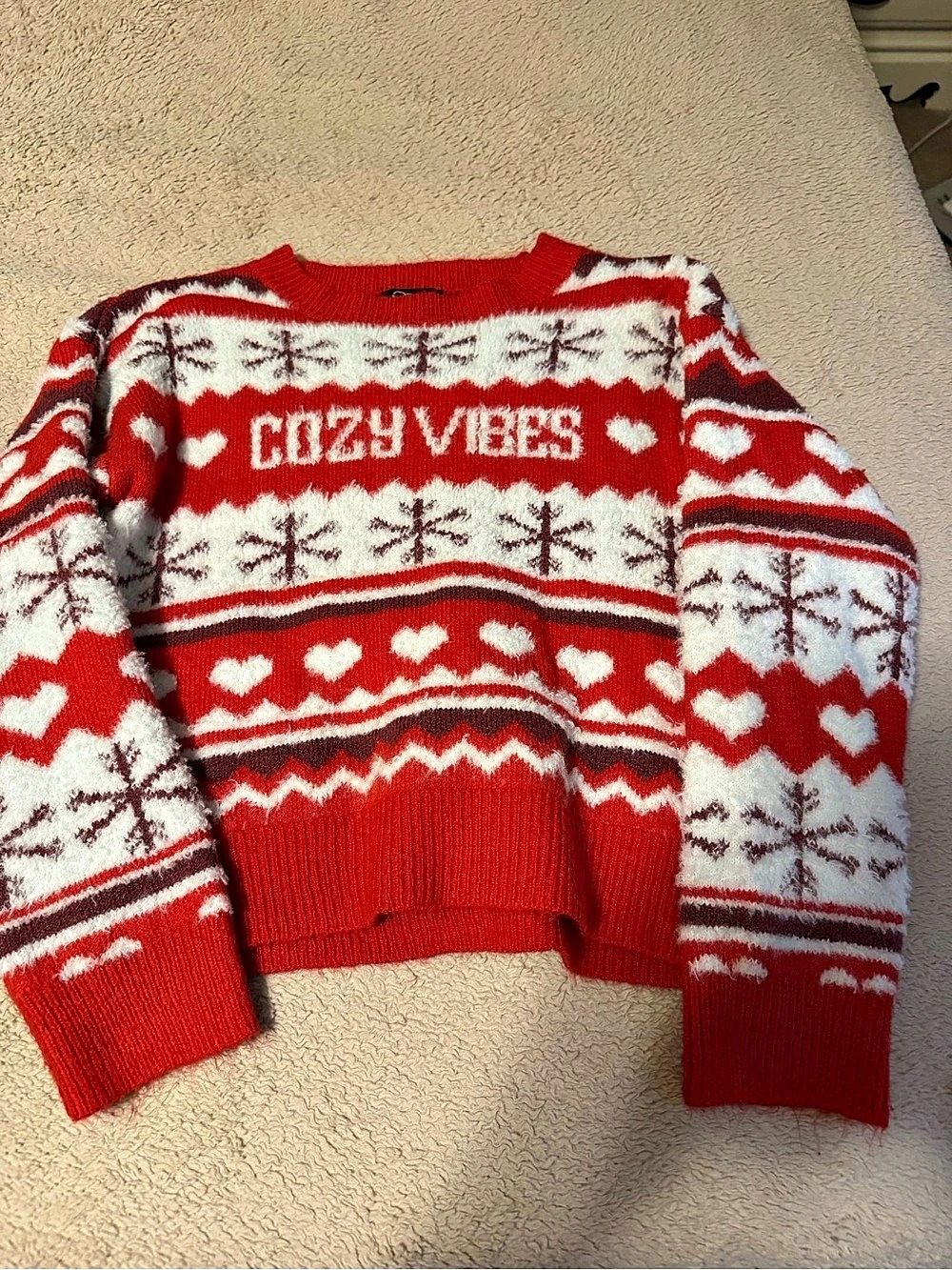 Clair's Cozy Vibes Fair Isle Sweater Red & White Size Large